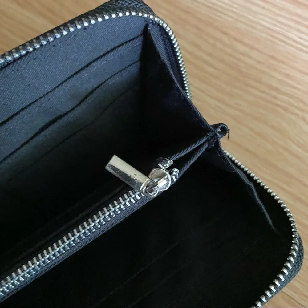 Black Faux Leather Zipper Continental Wallet
